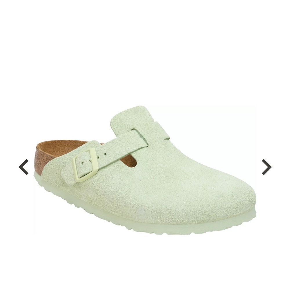 Birkenstock Mint Suede Clogs with Buckle